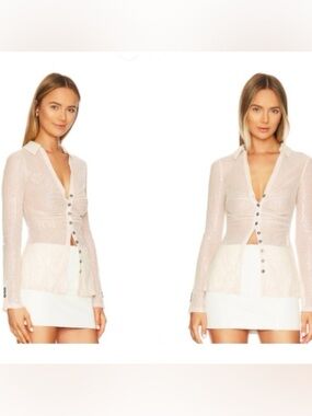 Free People Sequin Ruched Shirt | Champagne Dream | Size M | NWT